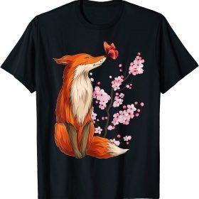 2021 Japanese Fox Cherry blossom Flower sakura trees Kawaii T-Shirt