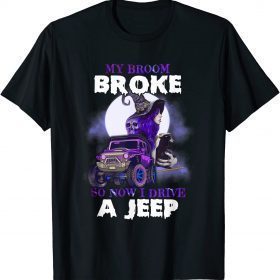 My Broom Broke So Now I Drive A Jeep Halloween Witch Cat T-Shirt