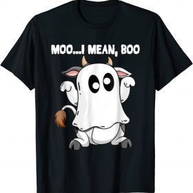 Ghost Cow Moo I Mean Boo Pumpkin Moon Halloween T-Shirt