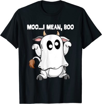 Ghost Cow Moo I Mean Boo Pumpkin Moon Halloween T-Shirt