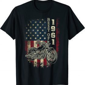 Mens American Flag Best Of 1961 Motorcycle Rider 60th Birthday T-Shirt