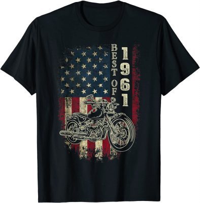 Mens American Flag Best Of 1961 Motorcycle Rider 60th Birthday T-Shirt
