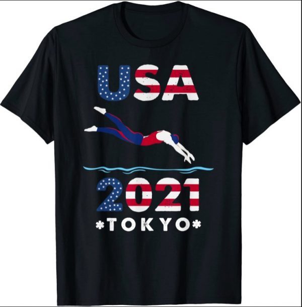 USA 2021 Swimming America Flag Japan Tokyo United States T-Shirt