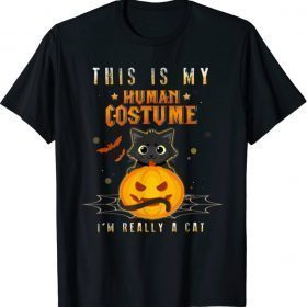 Funny This Is My Human Costume I'm Really A Cat Pumkin Halloween T-Shirt