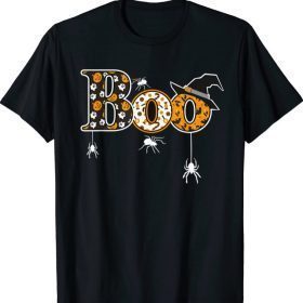 Funny Boo With Spiders And Witch Hat Halloween T-Shirt