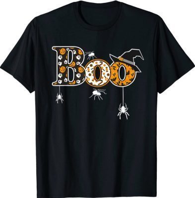 Funny Boo With Spiders And Witch Hat Halloween T-Shirt