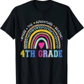2021 Leopard Rainbow 4th Grade Teacher Where The Adventure Begins T-Shirt