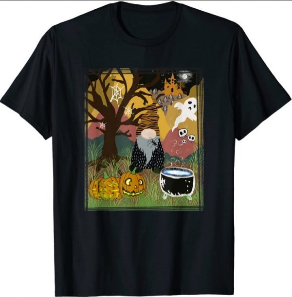 Fall Gnome Halloween Pumpkin Ghost Castle Spider Graphic Art Funny T-Shirt