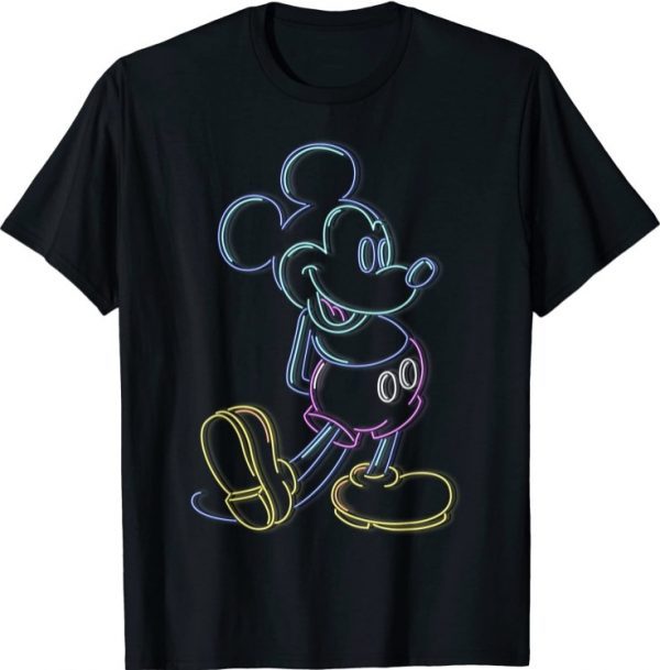 Unisex Disney Mickey And Friends Mickey Mouse Neon Line Portrait T-Shirt