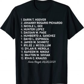 Classic Never Forget Of Fallen Soldiers 13 Heroes Name T-Shirt