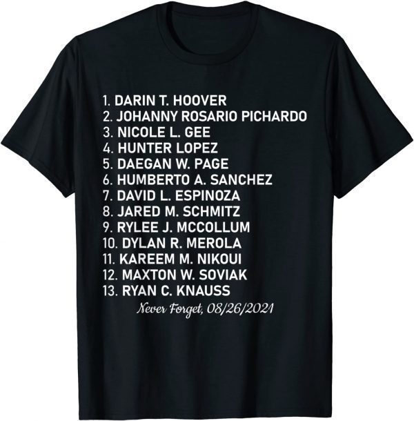 Classic Never Forget Of Fallen Soldiers 13 Heroes Name T-Shirt