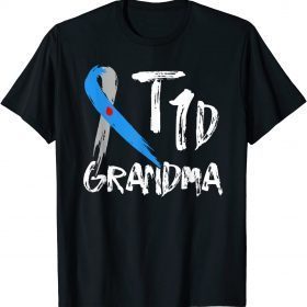 T1D Grandma Type 1 Diabetes Awareness Bule And Grey Ribbon T-Shirt
