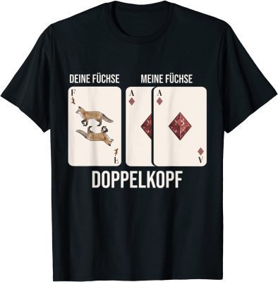 Double Head Foxes Two Checked Ases as Trump Leaf Hand T-Shirt