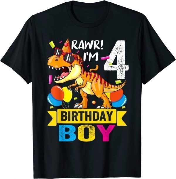 Rawr I'm 4th Birthday Boy Dinosaur T-rex 4 Years Old Party T-Shirt