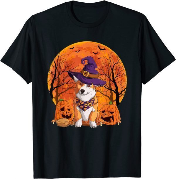 Cuta Corgi And Moon Pumpkin Witchy Dog Owner Halloween Unisex T-Shirt
