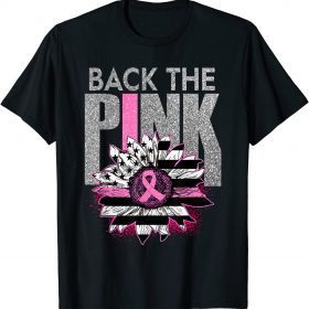 Back The Pink Ribbon Sunflower Flag Breast Cancer Awareness T-Shirt