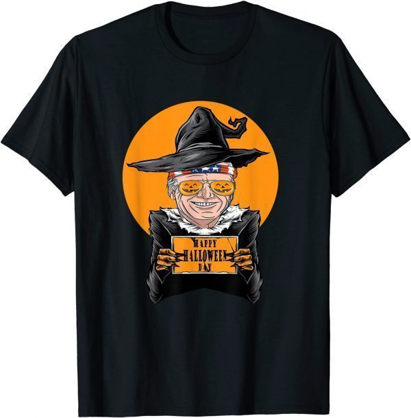 Happy Halloween with Biden witch hat and American flag T-Shirt