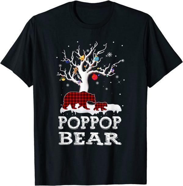 Poppop Bear Christmas Pajama Red Plaid Buffalo Family T-Shirt