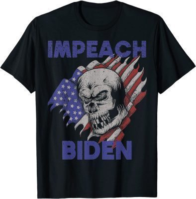 Distressed Us Flag Impeach Biden Republican Anti Biden Skull T-Shirt