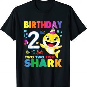 Funny Kids Baby Shark 2nd Birthday Boy Girl Two 2 Year Old Gift T-Shirt