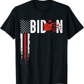 T-Shirt Blood On His Hands Bloody Handprint Vintage USA Flag Funny