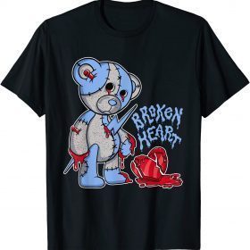 Official Broken Heart Teddy Bear Graphic Match Blue 4 Sneaker T-Shirt