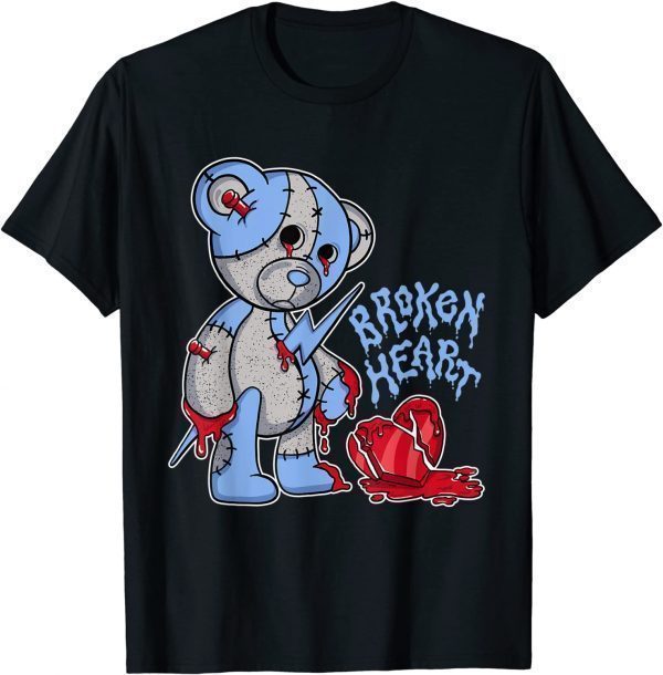 Official Broken Heart Teddy Bear Graphic Match Blue 4 Sneaker T-Shirt