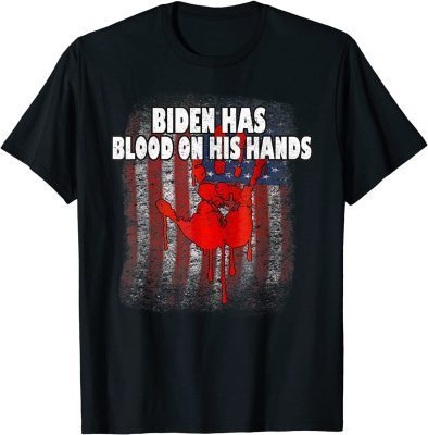 Biden Has Blood On His Hands US Flag Vintage Biden Handprint T-Shirt