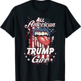 T-Shirt Womens All American Trump Girl Lips American Flag Trump 2024