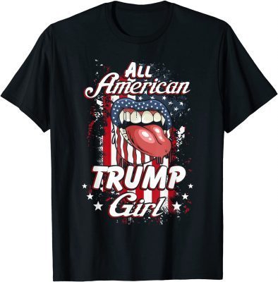 T-Shirt Womens All American Trump Girl Lips American Flag Trump 2024