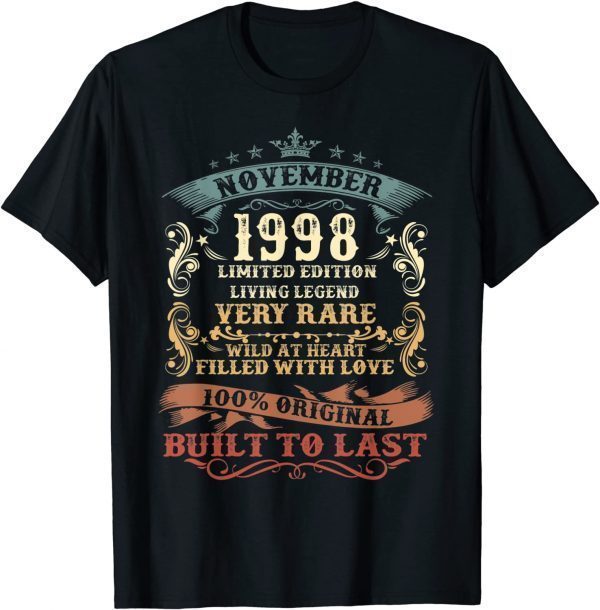 T-Shirt 23 Years Old Gifts Vintage November 1998 23rd Birthday