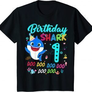 Kids Baby Shark 1st Birthday Shirt Girl Boy 1 Year Old Birthday T-Shirt