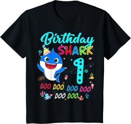 Kids Baby Shark 1st Birthday Shirt Girl Boy 1 Year Old Birthday T-Shirt