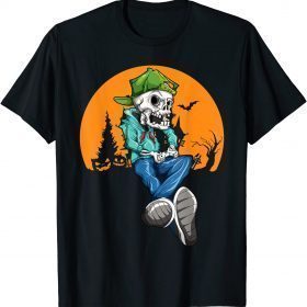 Gamer Halloween Shirt Skeleton Gaming Pumpkin Boys Kids T-Shirt