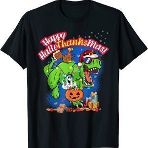 Happy HalloThanksMas T Rex! Halloween Thanksgiving Christmas T-Shirt