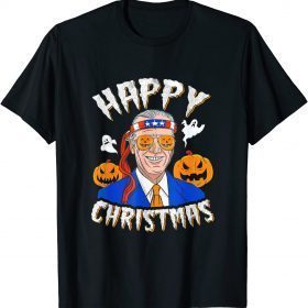 Funny Happy Christmas Halloween Jokes Pumpkin Boo Anti Joe Biden T-Shirt