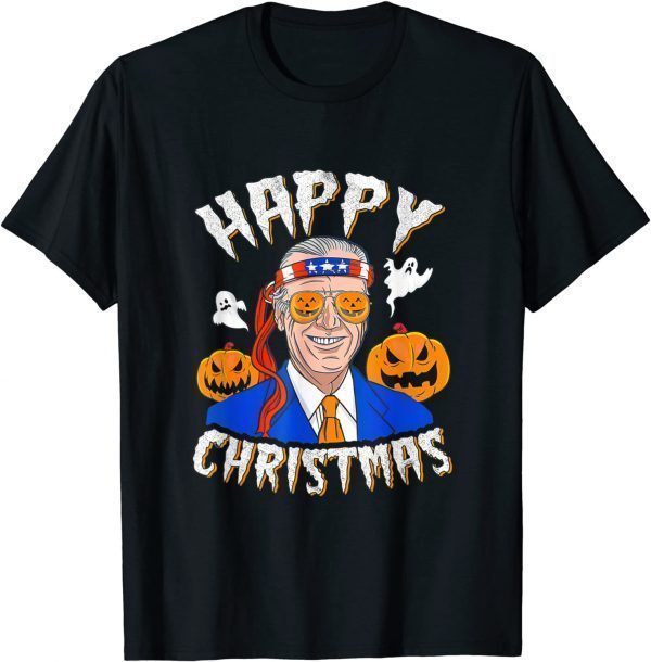 Funny Happy Christmas Halloween Jokes Pumpkin Boo Anti Joe Biden T-Shirt