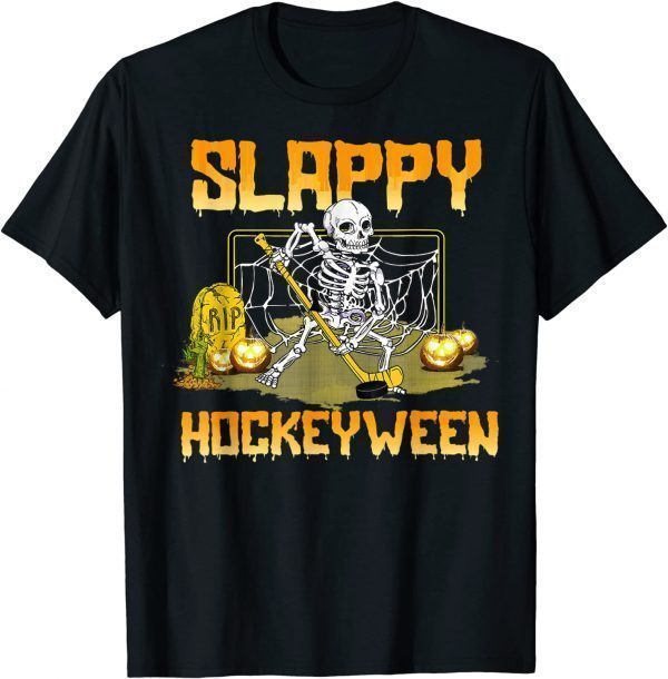 Hockey Slappy Hockeyween Skeleton Halloween Costume T-Shirt