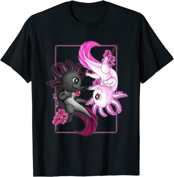 Cute Axolotl Yin Yang Plush Pets Cherry Blossom Girls Boys T-Shirt