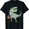 Halloween Dinosaur Mummy Pumpkin Boys Girls Kids Cute T Rex Funny T-Shirt