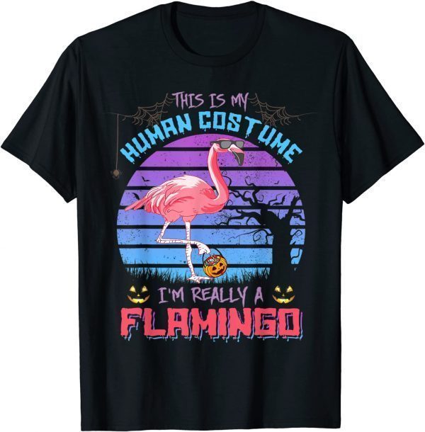 This Is My Human Costume I'm Really A Flamingo Halloween Tee T-Shirt