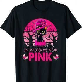 2021 In October We Wear Pink Cute Cat Breast Cancer Awareness T-Shirt