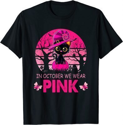 2021 In October We Wear Pink Cute Cat Breast Cancer Awareness T-Shirt