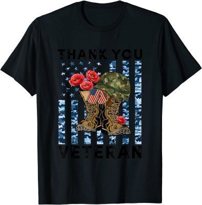 Thank you veterans combat boots poppy flower veteran day T-Shirt