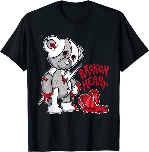 Broken Heart Teddy Bear Graphic Match 4 White Oreo Sneakers T-Shirt