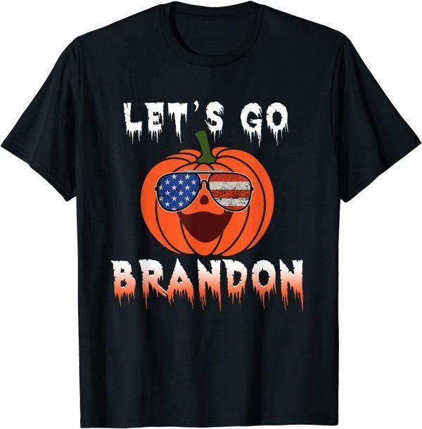 Funny Pumpkin Sunglasses Let's Go Brandon Halloween T-Shirt