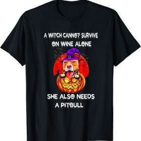 Funny Pitbull Witch Pumpkin Halloween T-Shirt