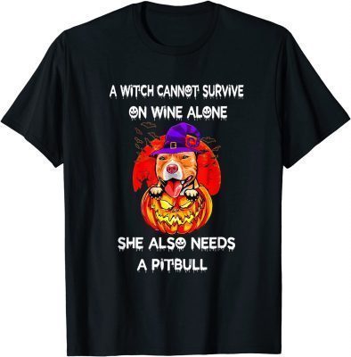 Funny Pitbull Witch Pumpkin Halloween T-Shirt