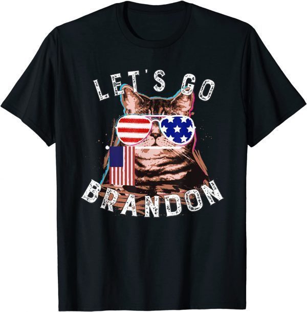 T-Shirt Vintage Cat US Flag Let's go Brandon Impeach 46