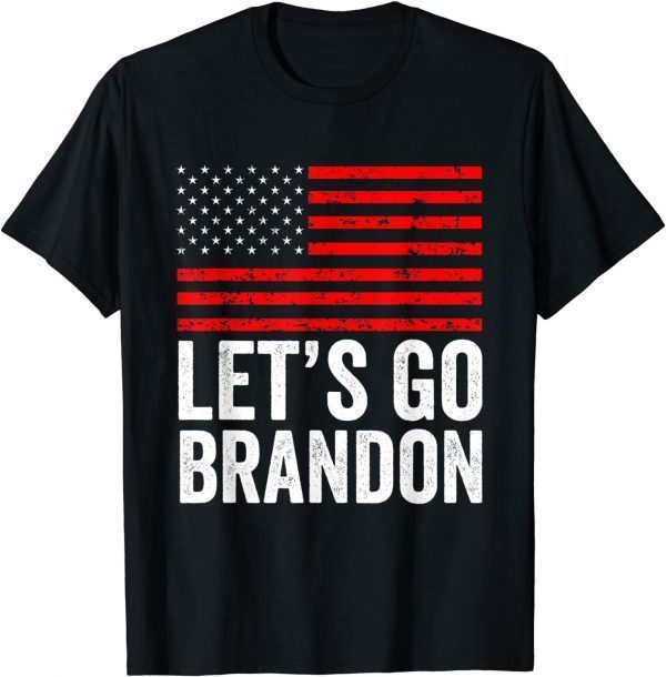 Official FJB Let's Go Brandon Joe Biden Red Distressed US Flag Vintage T-Shirt